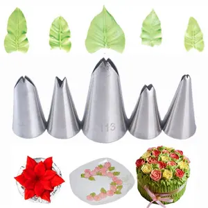 5pcs Leaf Icing Nozzles Cake Decoration Piping Tips Baking Tool Nozzle Set Stainless Steel, Durable & Easy-To-Use Kitchen Accessories