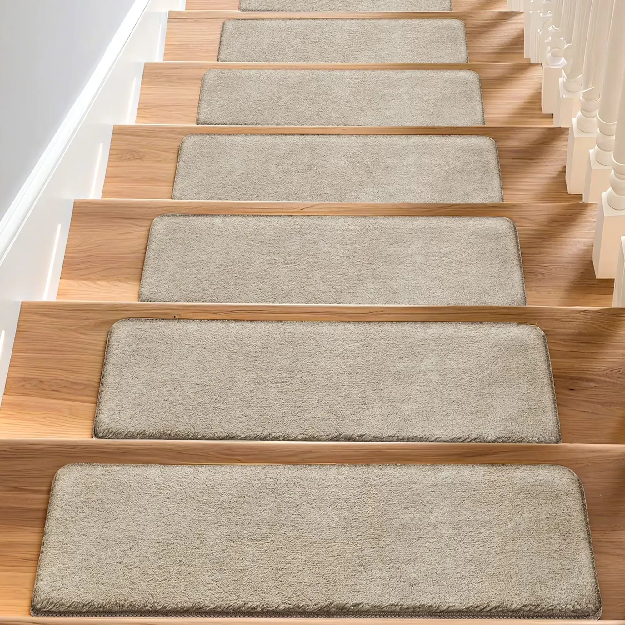 Self-Adhesive Carpet Stair Runner for Wooden Steps, Ultra Plush 9.5"x36" Indoor Peel-and-Stick Non-Slip Stair Treads, Reusable, Easy to Install, Sturdy, Cleanable for Dogs and Elders Non-Slip Skid Resistant Tape Free Washable Mat Set