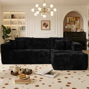 【2 Packages Shipping】 106" Plush Corduroy Cloud Velvet Modular Boneless Couch with Chaise & Ottoman, No Assembly Required - L-Shaped Sectional Sofa Set with Flexible Configuration - 107"W x 69.5"D x 30"H, 3 Seater