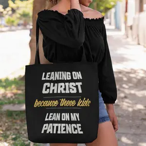 Leaning on Christ Tote Bag | Funny Christian Mom Bag | Faith Based Mom Tote | Church Mom Gift | Large Canvas Tote for Busy Moms