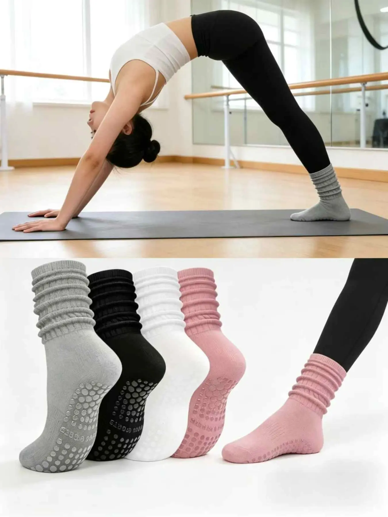 4 Pairs Unisex Sport Yoga Crew Socks, Non-Slip Grip Pilates Socks for Women, Ideal for Barre, Hospital, Workout, Slip-On Shoes, Athletic Socks, Sports Socks, Anti Slip Socks