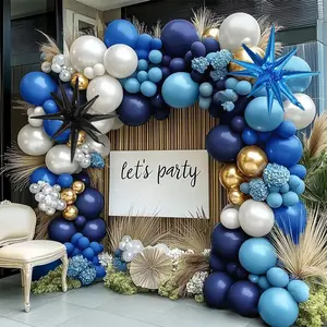 124pcs Night Blue Pearl Balloon Garland Set, 22 Inch Star Foil Balloons, Wedding Party Decorations, Birthday, Father's Day