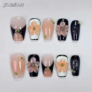 T51 Handmade pure handcrafted three-dimensional multi-dopamine engraved floral European short-style beauty nails. Wearable with detachable high-end stickers. handmade fall nail art set