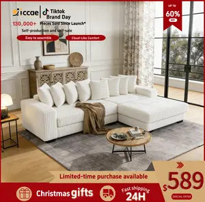 [3 packages delivered] [Two pillows included] Niccae Stylish Foam-Filled Sofa Bed, Modern Convertible Sofa with Adjustable Chaise Lounge, Durable Hardwood Frame, Comfortable Furniture for Living Room, Pillows Included | Durable Hardwood Frame