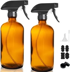 16Oz Amber Glass Spray Bottles,2-Pack Refillable Empty Spray Bottl for Cleaning, Hair Care, Plants - Adjustable Nozzl HAOERMEI