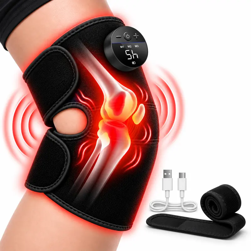 Medcursor Red Light Therapy Knee/Elbow Brace - Cordless Massage Machine, Adjustable, 3 Vibration Modes, 5 Heating Levels, Lightweight, Soft Plush, Button Control, USB Port, 2000 mAh Battery, ASMR Relaxation, Knee Pain Relief, Adults, Father's Day Gift