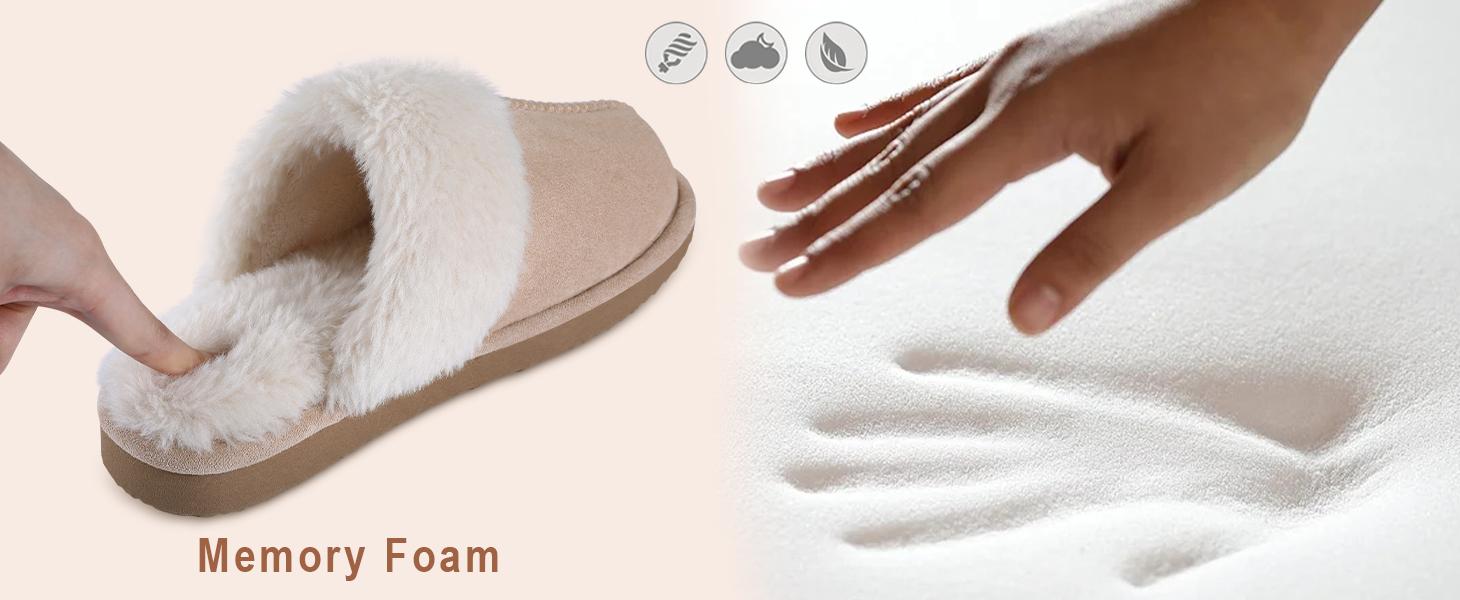 【Litfun】 Women's Fuzzy Slippers Cloud Memory Foam Waterproof Upper Autumn Winter House Shoes Non Slip Platform Short Plush Warm Bedroom Slides Indoor Outdoor Walking Shoes Great Gift Choice cozy lightweight comfortable