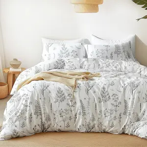White King Size Comforter Set - King Comforter Set, 3 Pieces Cute Floral Bedding Sets for All,1 Soft Reversible Botanical Flowers Comforter and 2 Pillow Shams