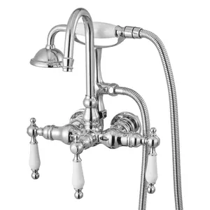 fathersdaygift VEVOR Clawfoot Tub Faucet, Wall-Mounted Bathtub Faucets with Handheld Shower, Polished Chrome Clawfoot Tub Filler Faucet Shower Kit with 59 Long Hose Gooseneck Spout, Modern Vintage for Bathtubs