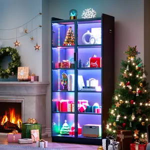FREDEES Stand-Alone Large 5-Compartment Glass Display Cabinet, 5-Tier Curio Cabinet with Motion Sensor RGB Lights, 65" Tall Case with Adjustable Shelves for Collectibles, Figures, Books, Five-Compartment Glass Cabinets, Large Glass Cabinets