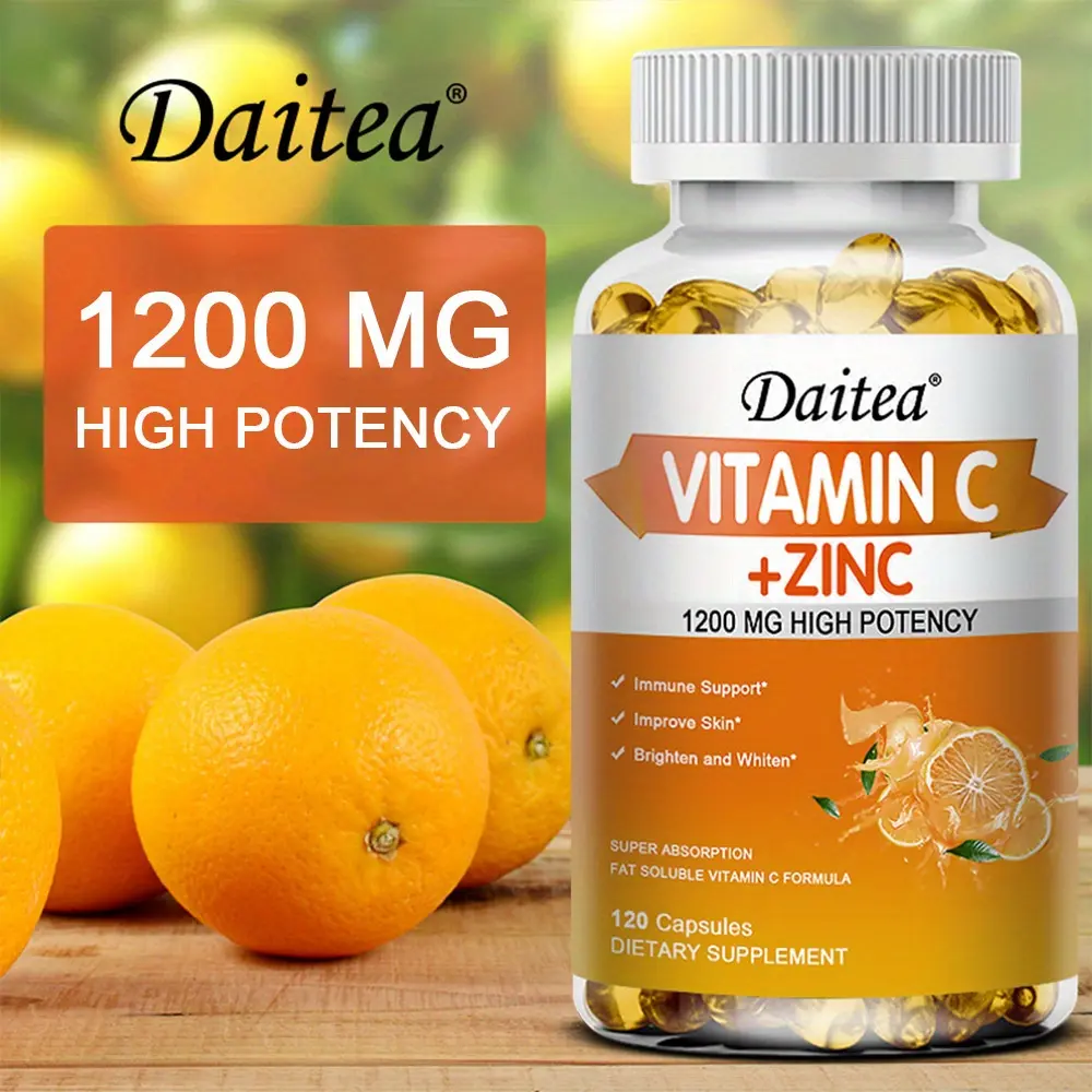 Vitamin C and Zn Supplement - 1200 mg Vitamin C, 20 mg Zn (for immune support) - 120 softgels