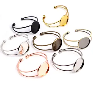 20mm 25mm 8 Colors Bronze Gold Silver Plated Bangle Base Bracelet Blank Findings Tray Bezel Setting Cabochon Cameo