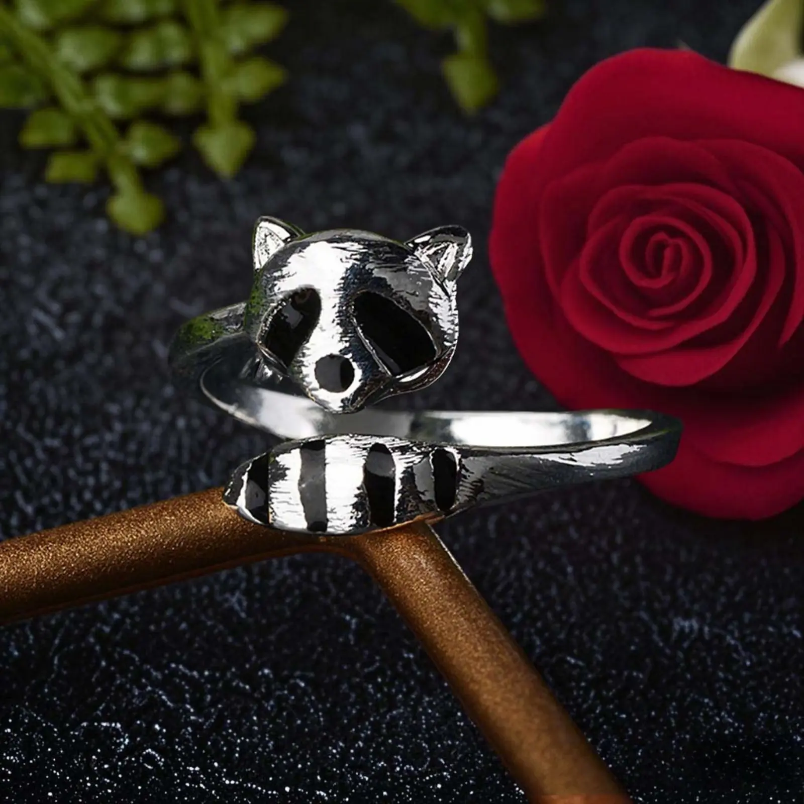 Women's Adjustable Opening Ring - Elegant Creative Animal (Little Raccoon) Alloy Jewelry, Small Size Exquisite Daily Casual Accessory, Birthday Gift