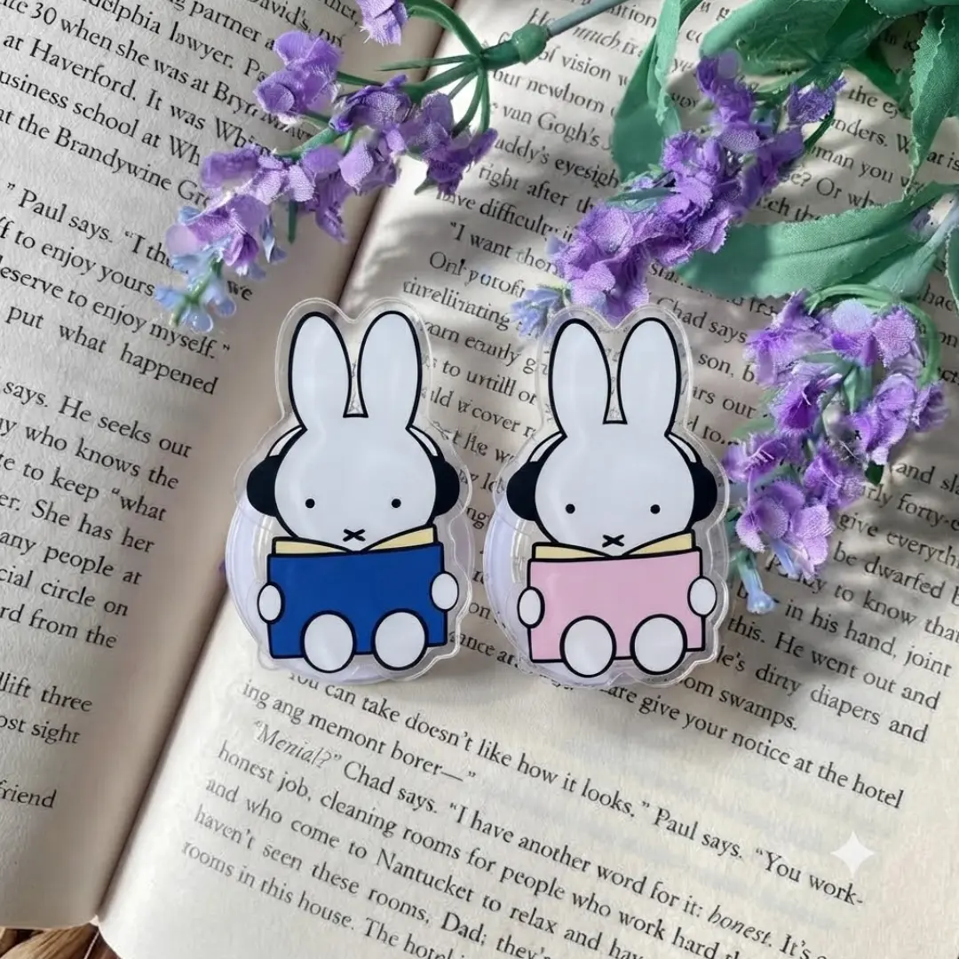 Miffy Bunny Reading Phone Grip, Bookworm Aesthetic Phone Holder Stand, Cute Rabbit Book Lover Grip, Kawaii Phone Accessory Gift