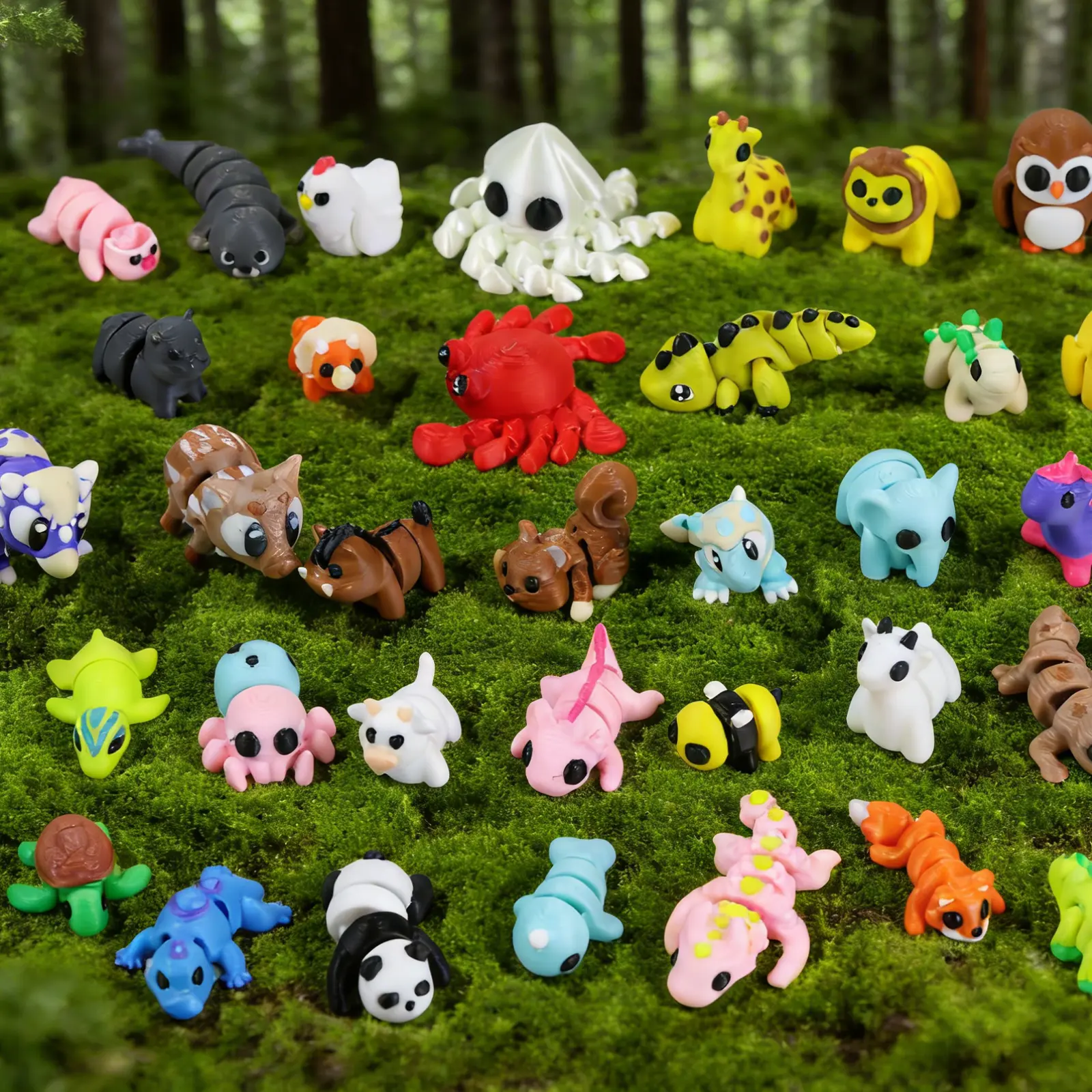 48 Pcs 3D Printed Flexible Articulated Animal Figurines - Fidget Toys, Kids Toys, Cute Collectibles, Colorful Figurine Miniatures, Blind Bag Miniatures for Classroom Prizes, Small Gifts
