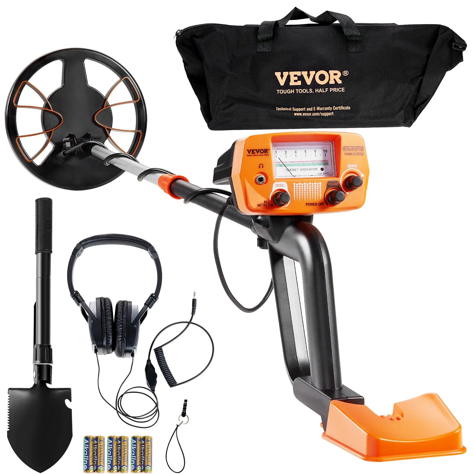 VEVOR Metal Detector with Coil Protection Cover, Portable Gold Prospecting Tool for Adults, 8 in Waterproof Search Coil, High Accuracy Pointer Display, 38-49 in Adjustable Lightweight Aluminum Handle, Father's Day Gift with Handbag