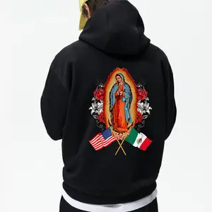 Our Lady Virgen de Guadalupe Mexican American Flag Hoodie – Religious Graphic Pullover, Catholic Faith Sweatshirt, Latino Heritage Gift for Men & Women