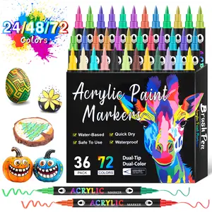 Acrylic paint marker pen, 12/24/36/48/60 Double-headed two-color acrylic paint marker pen, rock painting, wood, canvas, DIY acrylic paint art supplies. Drawing design, decoration and creative tools, Christmas gifts