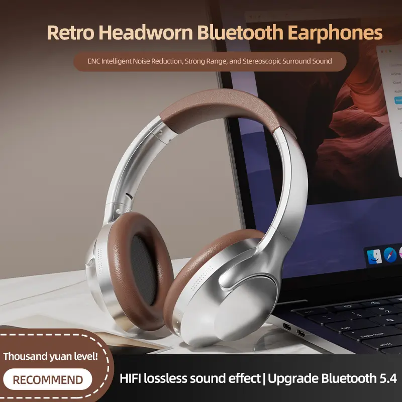 Retro Over-Ear Bluetooth Headphones - Head-Mounted Hands-Free Portable Model, BT 5.4 Dual Mode, Wireless or Wired Compatibility, Cushioned Padding, Foldable Design, Stereoscopic Sound for Mobile Phones & Electronics