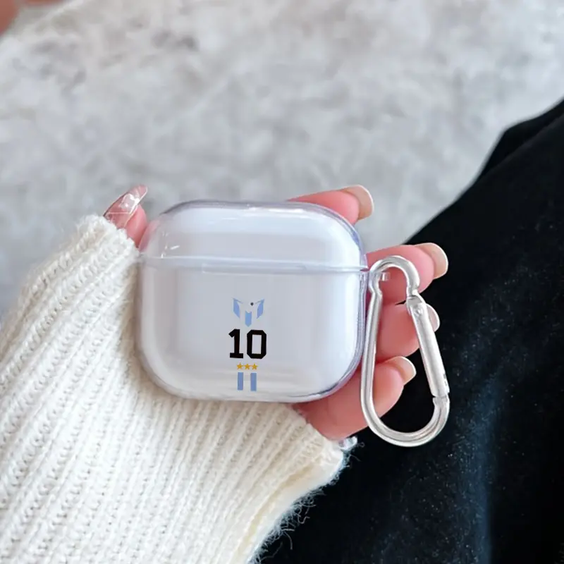 Number 10 Pattern TPU Soft Protective Case for Apple AirPods 4/3/2/1/Pro/Pro2 Transparent Earphone Cover with Keychain Attachment