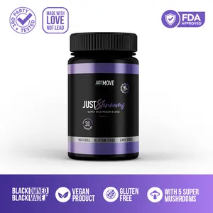 Just Move - Just Shrooms Capsules, Organic Mushroom Powder, Lions mane, Shiitake, Cordyceps, Chaga, King Trumpet, Focus, Energy, Destress, Skin and Gut Health