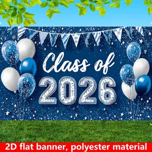 2D Flat Banner Polyester Photography Backdrop, HD Digitally Printed Soft Lightweight Foldable Background Cloth, Blue Class of 2026 Graduation Theme for High School or College Graduation Party Decor, Photo Booth, and Celebration Ev