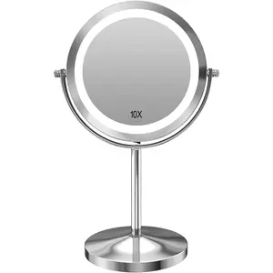 1x10x magnified lighted makeup mirror double sided round magnifying mirror standing 360 degree swivel vanity mirror battery operated 7 inch diameter shaving bathroom mirror