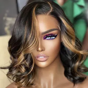 Jessie's Wig [Blake] Highlight Honey Blonde Side Part Collarbone Cut Wavy Bob Wig 13x5/7x5 Pre Cut Lace Remy Human Hair Glueless Wig