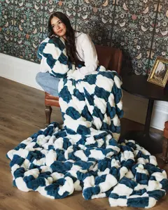 Hugs Check Blue Blanket