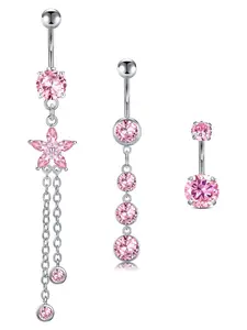 Women's Elegant Artificial Zircon Decor Belly Rings, Trendy Exquisite Belly Piercing Jewelry, Chic Body Maximalist Jewelry for Party Decor, Belly Button Rings, Body Piercings, Body Jewellery, High Quality Jewelry