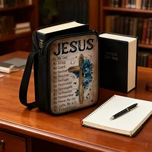 Large-capacity Bible storage bag (with the cover "Jesus is my everything") - Christian Bible tote bag, floral cross design, Cross Print, Flower, suitable for church and prayer. Durable religious book storage bag, a gift suitable for both men and women