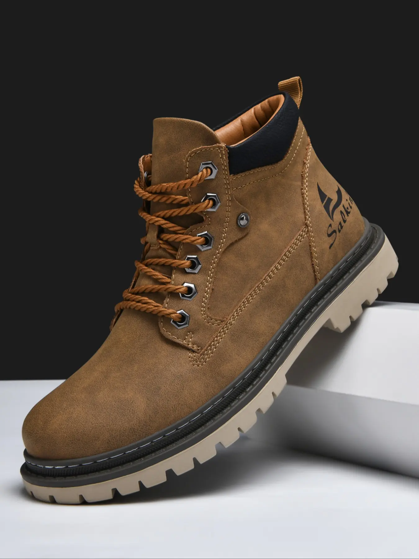 Men's Fashionable Solid Color Lace Up Ankle Boots, Casual Comfortable Non-slip Rubber Boots for Outdoor, Male All-match Round Toe Walking Shoes for Daily Wear, Boy, Footwear, General Boot