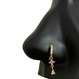 Dangle Diamond Luxe Nose Hoop in Surgical Steel 20 Gauge L-Shape Hypoallergenic with Case and Pouch