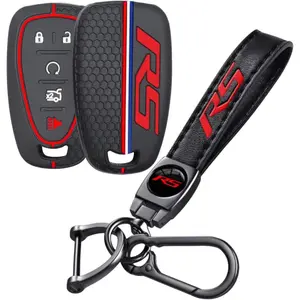 RS Emblem Key Fob Cover with Keychain for Camaro RS Equinox Malibu Traverse Blazer Cruze Trailblazer Trax Sonic Spark Remote Control Key Fob Protect Shell