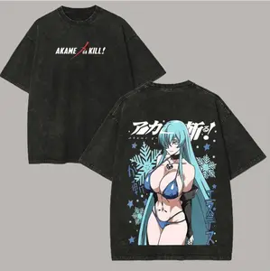 Men's Casual 100% Cotton Vintage Wash Anime T-Shirt - Comfy Breathable Short-Sleeve Distressed Top with Relaxed Fit and Seamless Collar