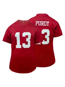 Women's San Francisco Football Jersey,Loose-Fit Sporty V-Neck Stitched Rugby Jersey,Short Sleeve T-Shirt, Breathable Moisture-Wicking American Football Jersey for Outdoor Sports & Casual Wear