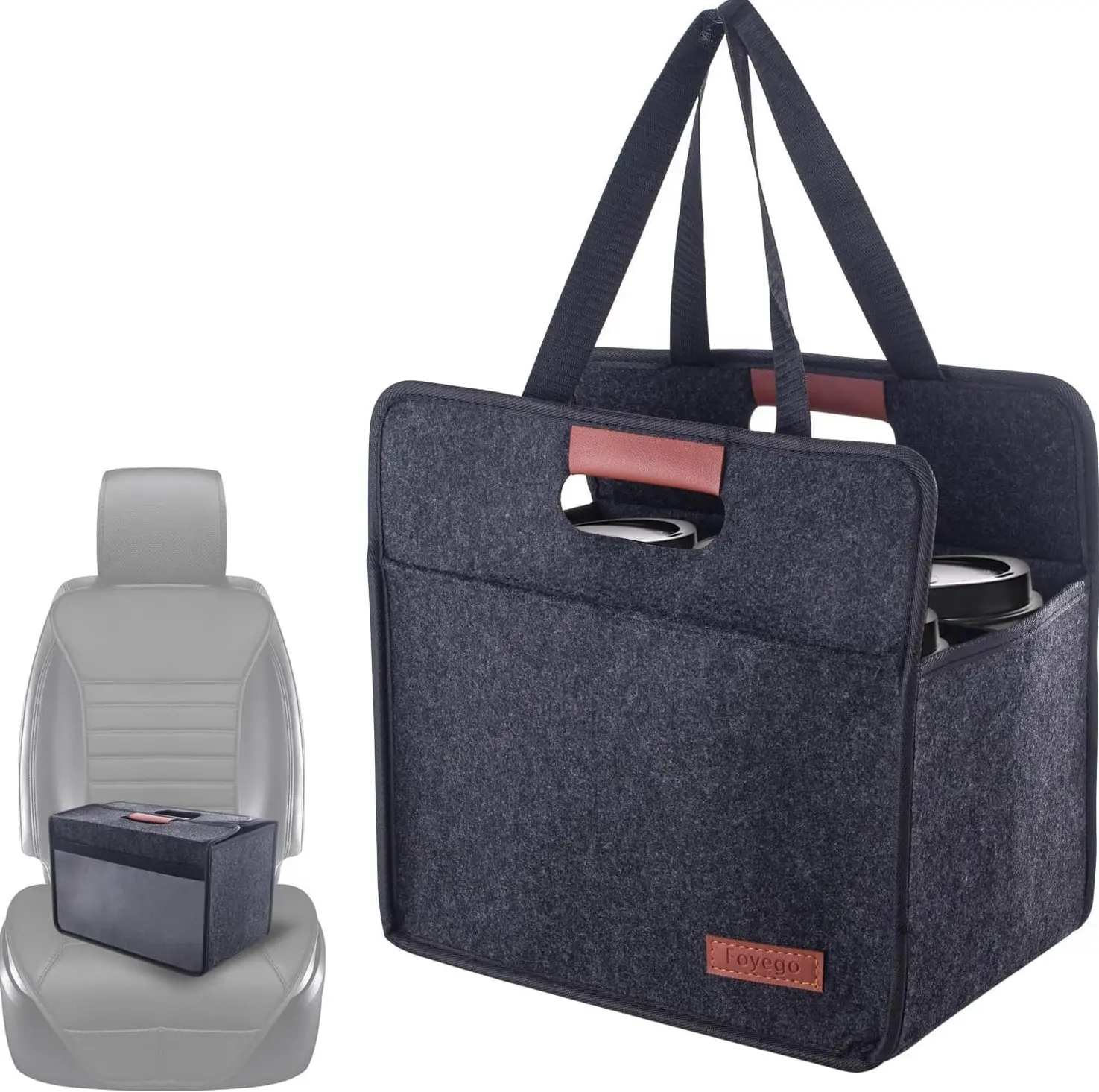 6 Cup Drink Carrier with Handle, Reusable Insulated Drink Holder, Folding Portable Cup Caddy for Car, Coffee Carrier Bag for Travel, Takeout & Delivery