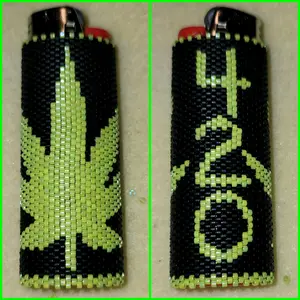 beaded lighter case leaf 420