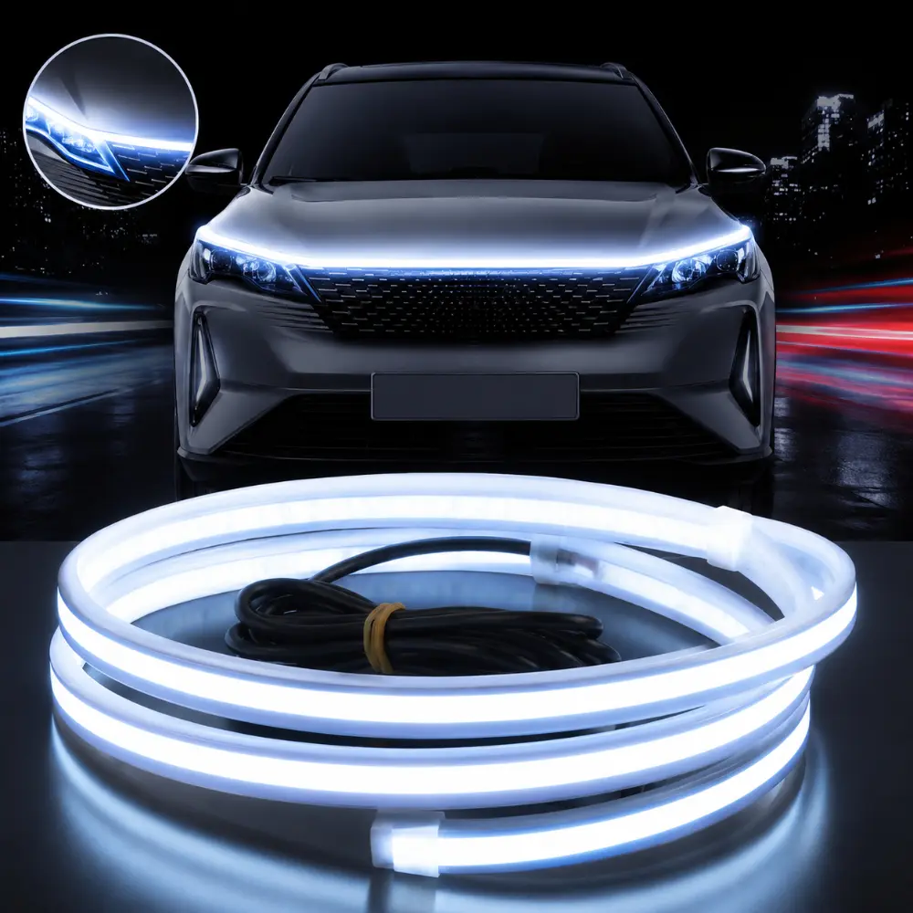 Yobis 71-Inch High-Brightness Car Hood Gap LED LightStrip - Always-On Silicone Decorative Light WithWelcome Mode, Front Grille LED Modification Light, CarHood Light Bar, Ambient Lighting Kit, Daytime RunningAssist Kit, 12V Powered, Car Accessory