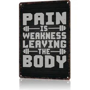 Funny Gym Decor Vintage Metal Signs Pain Weakness Leaving Body Retro Tin Sign for Workout Room Decor Home Gym Motivational Wall Art 12x8 Inch Hanging
