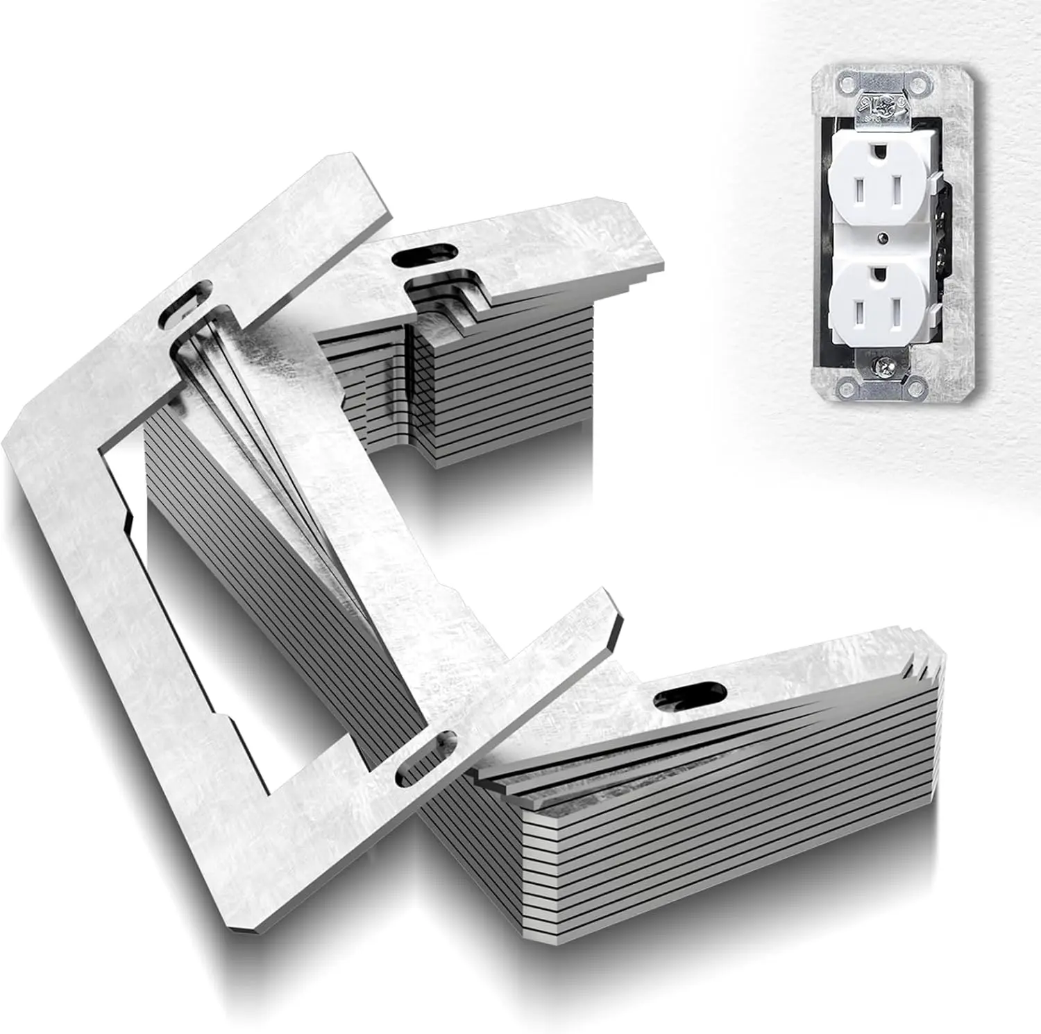 Wall Plate Spacers 15 count, Flush Fit Device Level Plate for Wall Outlets Repair and Loose Fix, Wall Plate Leveler Spacer Shims to Support Switches, Receptacles from Being Pushed , Metal