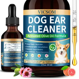 VICSOM Dog Ear Cleaner Drops, Alcohol-Free Ear Cleaning Solution with Ozonated Olive Oil, Helps Remove Wax, Dirt & Debris, Routine Ear Care for Dogs, 60 ml