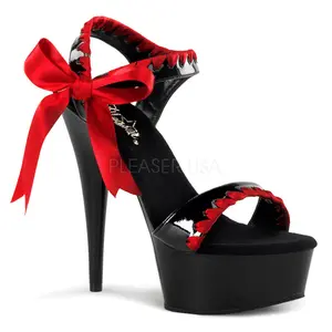 Women's DELIGHT-615 Classy Elegant Stylish Platform Stiletto High Heels, 6-in Heel Sandal, Black-Red Color