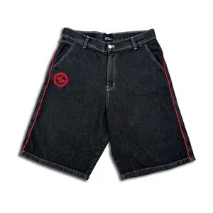 Redline Jorts Men PIERPRESSURE Baggy Shorts Denim with Red Trim and Logo Patch on the Side