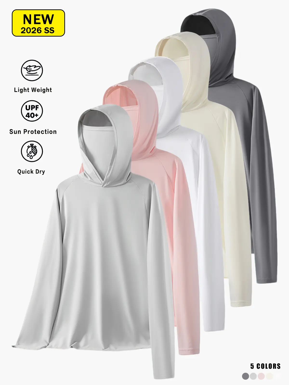 Unisex UPF 40+ Sun Protection Hoodie Shirt with Built-in Face Cover, Quick Dry Lightweight Long Sleeve UV Rash Guard, Outdoor Shirt for Fishing Hiking Cycling Men Women