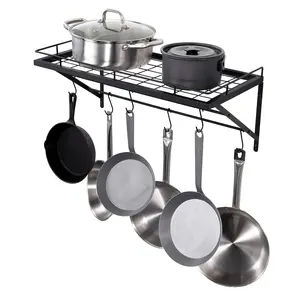 Pot Rack Wall Mounted, 24 inch Pot and Pan Hanging Rack, Pot and Pan Hanger with 12 S Hooks, 55 lbs Loading Weight, Ideal for Pans, Utensils, Cookware in Kitchen