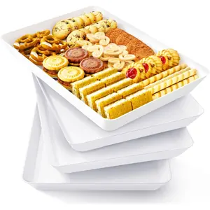 4 Pcs Serving Tray for Party Supplies, Reusable Serving Platter for Catering, Snack, Fruit, Charcuterie, Appetizer, Plastic Food Trays, Hosting Essentials, BPA Free