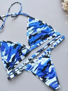Women's Triangle Bikini Set Ultra-Thin Mini Erotic Design, Adjustable Straps, Camouflage Pattern, Slim-Fitting Thong Swimsuit, All Seasons, Bikini Outfits, Triangle Bathing Suit