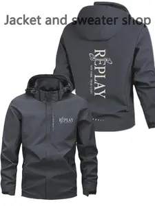 Men's Lightweight Polyester Fashion Hooded Jacket, Replay Print, Full Zipper Front, Casual Outdoor Spring Summer Coat