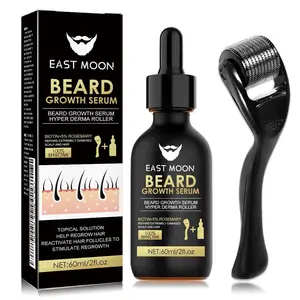 Beard Growth Serum & Derma Roller Kit, Beard Care Nutritional Oil, Making Beards Thicker andMore Shiny, Daily Beard Care Products for Men Hair Growth Serum for men and Women east moon Beard Growth